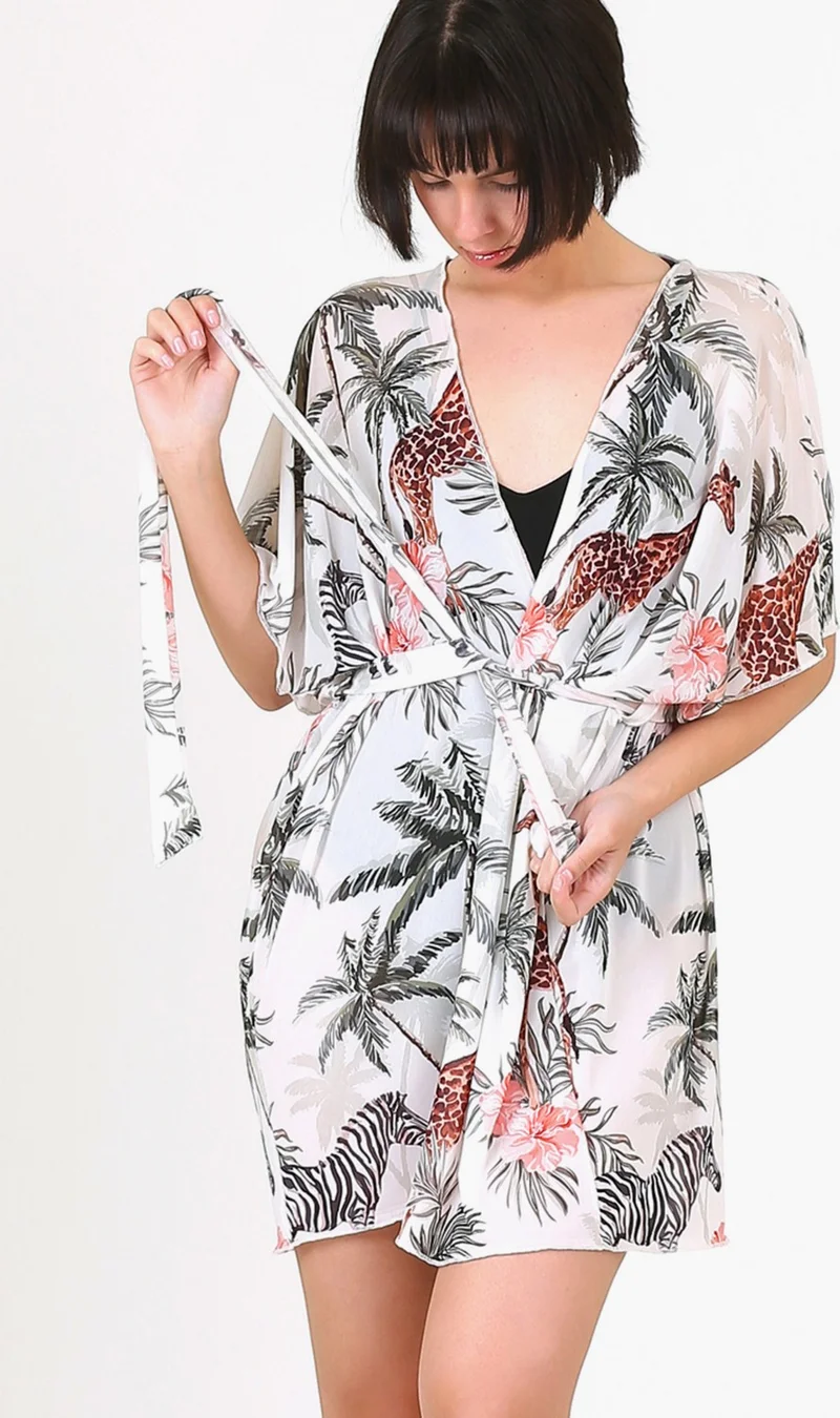 Hamur Dough Pareo Beach Dress Kimono Std Tropical White