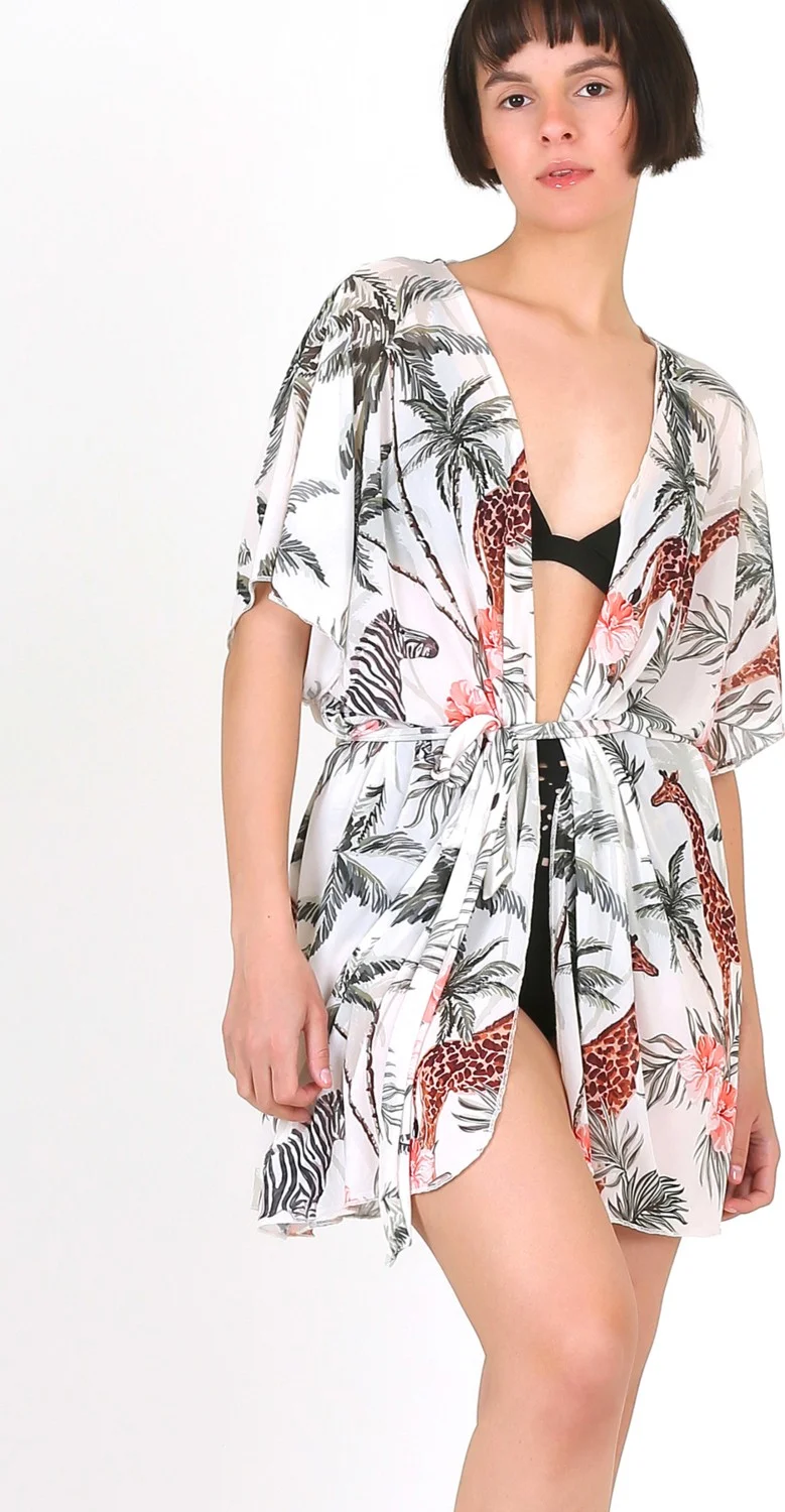 Hamur Dough Pareo Beach Dress Kimono Std Tropical White