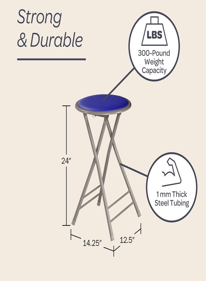لافيش هوم كرسي قابل للطي من لافيش هوم - كرسي بدون مسند ظهر بطول 24 بوصة يتحمل وزن 225 رطلاً للمطبخ أو غرفة الترفيه - كراسي بار داخلية محمولة (أزرق) - Image 4
