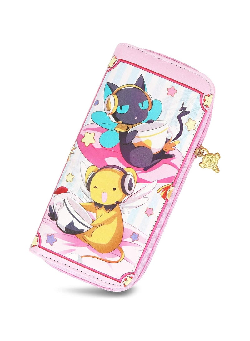 عام محفظة أنيمي كاردكابتور ساكورا النسائية محفظة نسائية من الجلد الصناعي محفظة نسائية طويلة باللون الوردي - Image 1