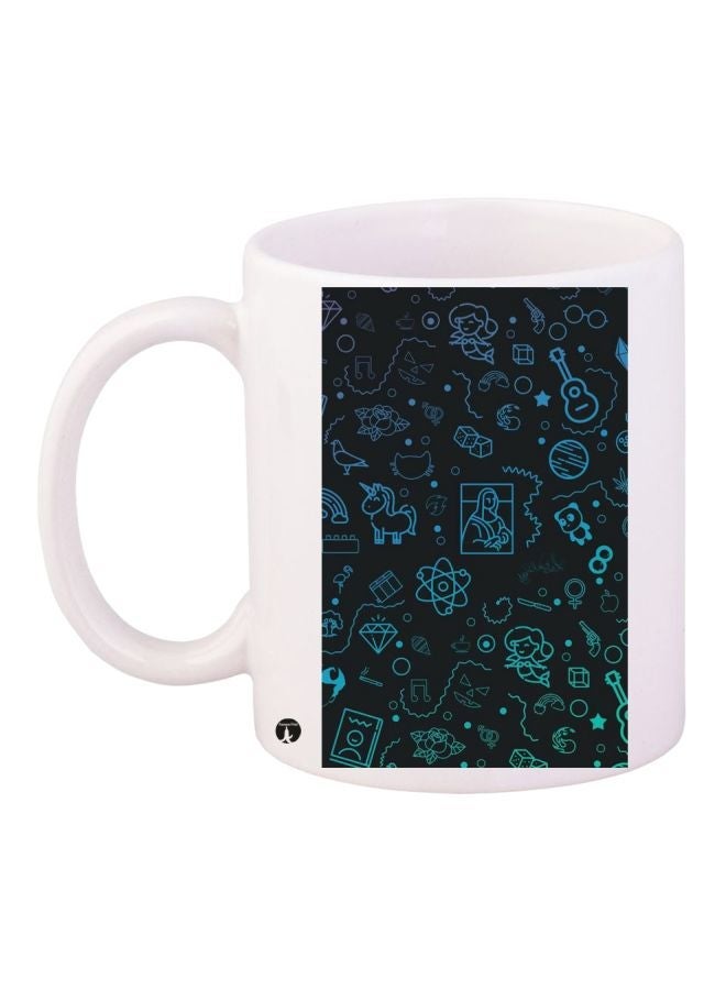 Printed Coffee Mug White/Blue/Black 11ounce