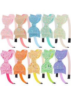 XIMA XIMA Bows Headbands For Girls, Kids Headbands 3.5 inch Sequin Glitter Hairband With Bow Little Girls Hair Bands, Pack of 10  - Image 1