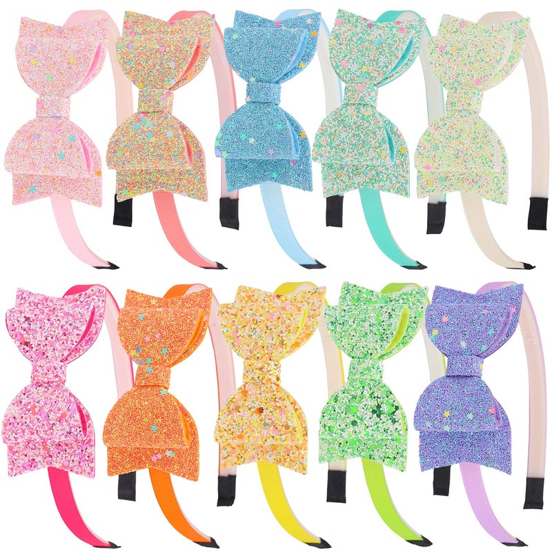 XIMA Bows Headbands For Girls,Kids Headbands 3.5 inch Sequin Glitter Hairband With Bow Little Girls Hair Bands,Pack of 10 - Image 1