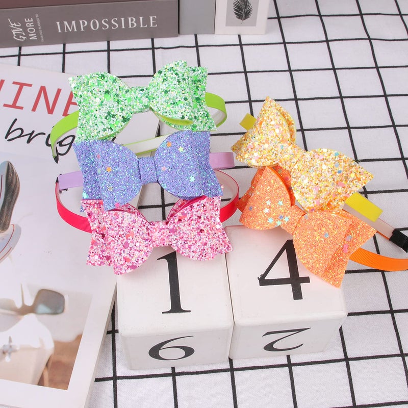 XIMA Bows Headbands For Girls,Kids Headbands 3.5 inch Sequin Glitter Hairband With Bow Little Girls Hair Bands,Pack of 10 - Image 2