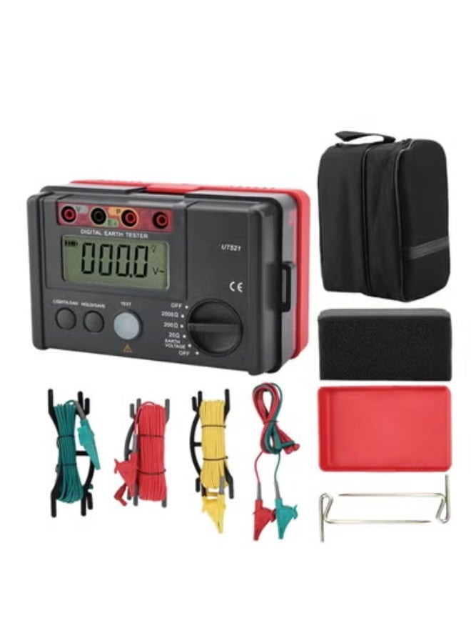 UNI-T Resistance Meter, UT521 Digital Earth Tester Earth Ground Insulation Resistance Meter Ohmmet LCD Backlit Data Logging with Handbag - Image 1