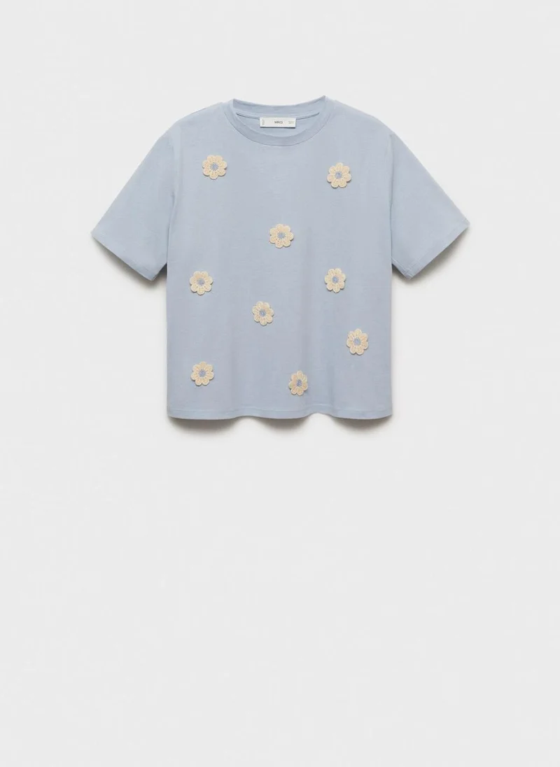 MANGO Flower Detail Crew Neck T-Shirt