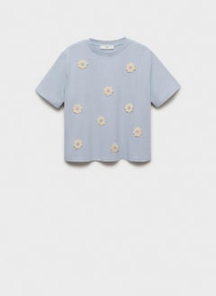 MANGO Flower Detail Crew Neck T-Shirt  - Image 5