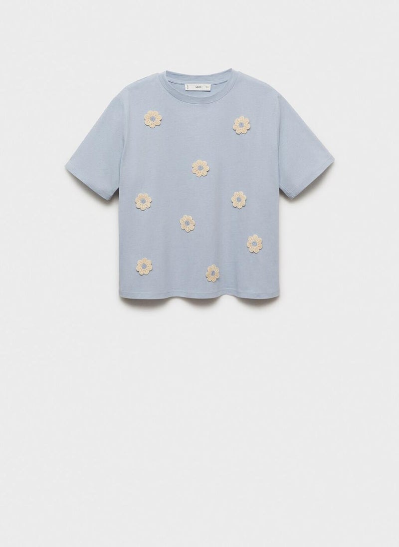 MANGO Flower Detail Crew Neck T-Shirt  - Image 5