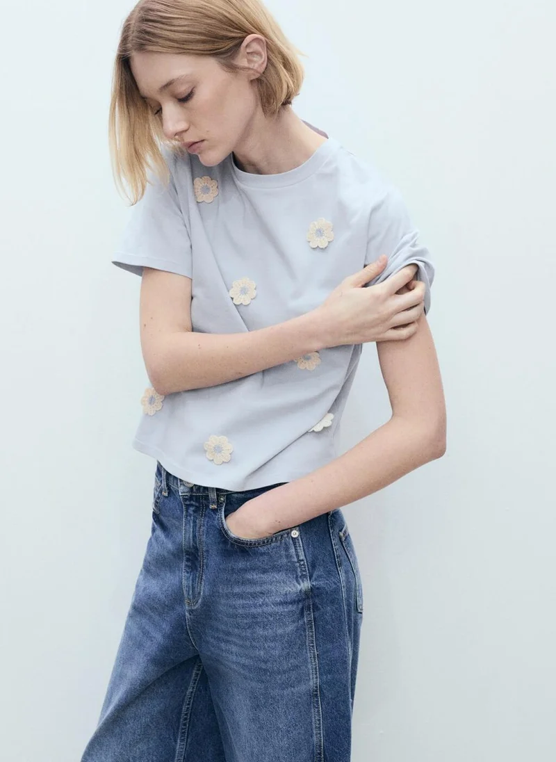 MANGO Flower Detail Crew Neck T-Shirt