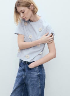 MANGO Flower Detail Crew Neck T-Shirt  - Image 1