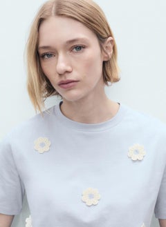 MANGO Flower Detail Crew Neck T-Shirt  - Image 3