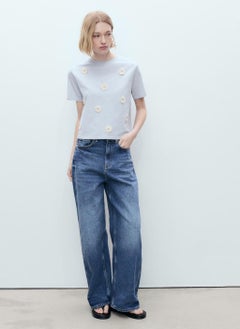 MANGO Flower Detail Crew Neck T-Shirt  - Image 4