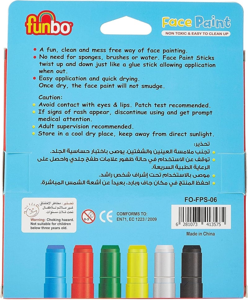 Funbo Face Paint, 6 Color Set - Non-Toxic and Easy to Clean - Image 2