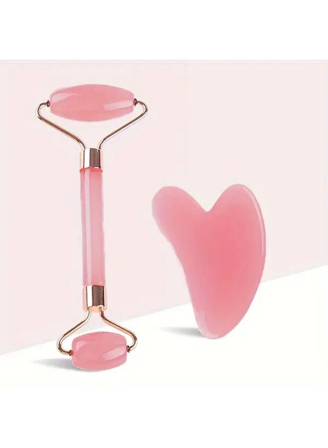 أدوات تدليك الوجه: مجموعة رولر جوا شا الوردي ولوحة الكشط للعناية بالبشرة - Image 3