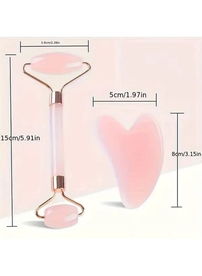 أدوات تدليك الوجه: مجموعة رولر جوا شا الوردي ولوحة الكشط للعناية بالبشرة - Image 4
