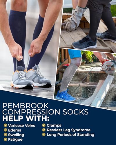 Pembrook Compression Socks for Men - 3 Pack | Graduated Compression Socks for Men | Travel, Athletic, Work, Support | Black, Gray, Nvy - Image 4