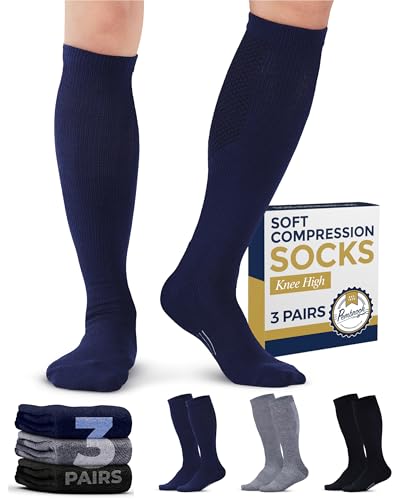 Pembrook Compression Socks for Men - 3 Pack | Graduated Compression Socks for Men | Travel, Athletic, Work, Support | Black, Gray, Nvy - Image 1