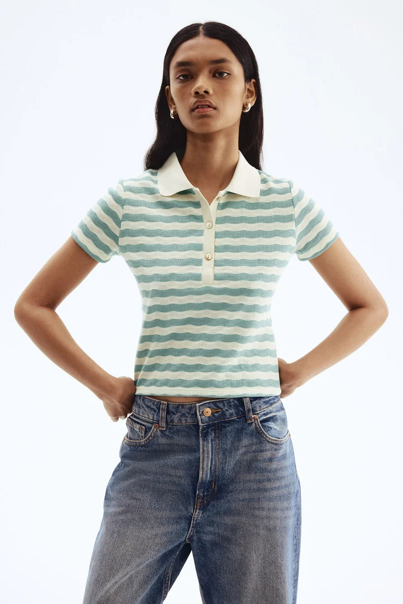 H&M Textured-knit polo shirt