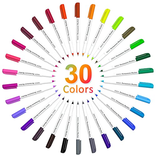 Shuttle Art Permanent Marker, 30 Colors Ultra Fine Point, Assorted Colors, Works on Plastic,Wood,Stone,Metal and Glass for Kids Adult Coloring Doodling Marking - Image 2