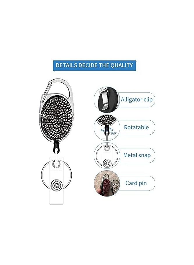 Y&D Badge Holder Reel Retractable, Heavy Duty Id Card Holders with Bling Rhinestones Crystal, Carabiner Belt Clip Key Ring, for Office Workers, Teachers, Doctors, Nurses, Waiters(4 pcs)  - Image 3
