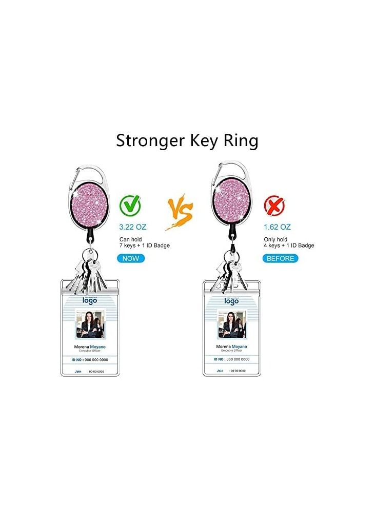 Y&D Badge Holder Reel Retractable, Heavy Duty Id Card Holders with Bling Rhinestones Crystal, Carabiner Belt Clip Key Ring, for Office Workers, Teachers, Doctors, Nurses, Waiters(4 pcs)  - Image 2