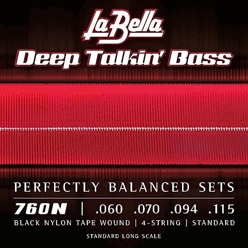 La Bella 760N Deep Talkin' Bass Black Nylon Tape, 4-String Standard Bass Guitar Strings 60-115 - Image 1