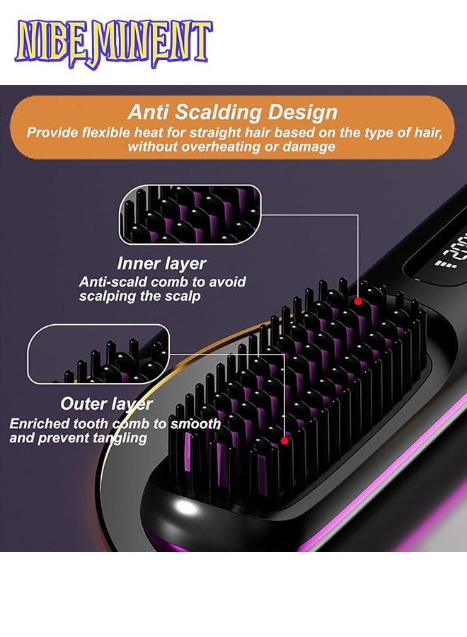 NIBEMINENT Wireless Hair Straightener Brush, Portable Mini Ceramic Ionic Straightening Comb and curler 2 in 1, Thermal Brush 20s Fast Heating & 3 Temp Settings & Anti-Scald  - Image 5
