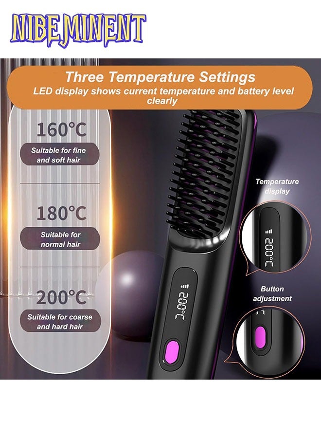 NIBEMINENT Wireless Hair Straightener Brush, Portable Mini Ceramic Ionic Straightening Comb and curler 2 in 1, Thermal Brush 20s Fast Heating & 3 Temp Settings & Anti-Scald  - Image 4