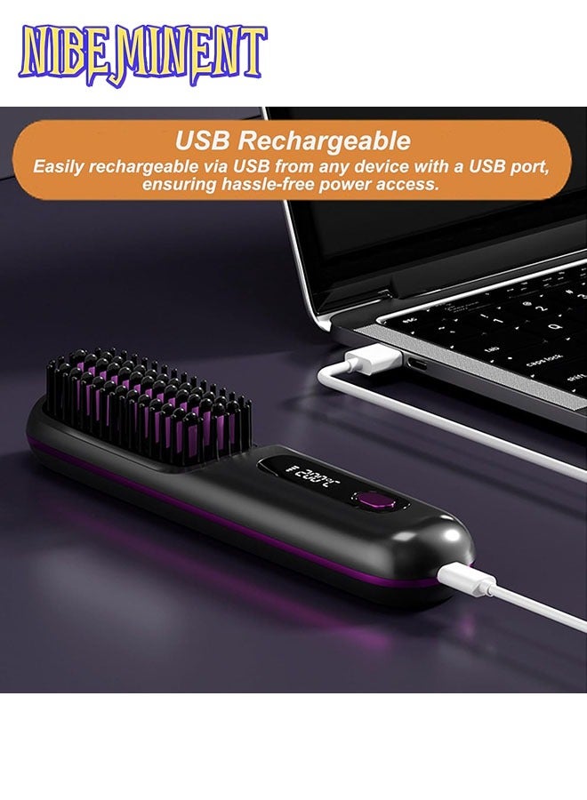 NIBEMINENT Wireless Hair Straightener Brush, Portable Mini Ceramic Ionic Straightening Comb and curler 2 in 1, Thermal Brush 20s Fast Heating & 3 Temp Settings & Anti-Scald  - Image 3
