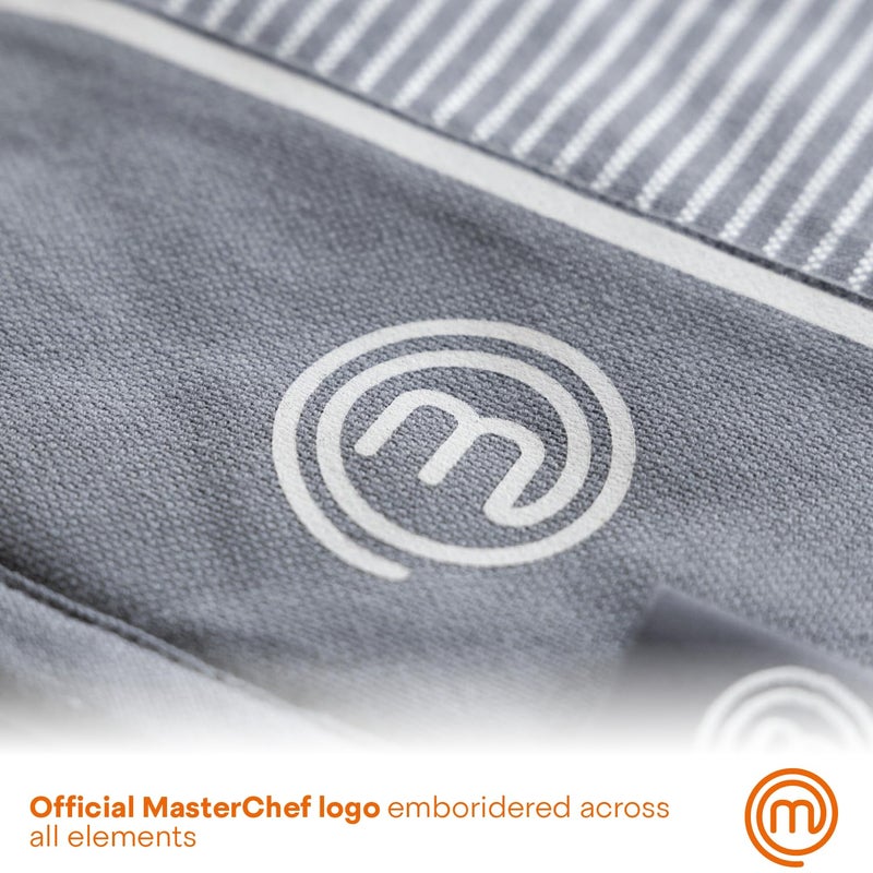 MasterChef Kitchen Set of Cooking Gifts for Men & Women  5pc Set includes Chef Apron  Pair of Oven Mitts & 2 x Kitchen Towels  Premium Quality Cotton with Official Logo  Earth Grey - Image 5