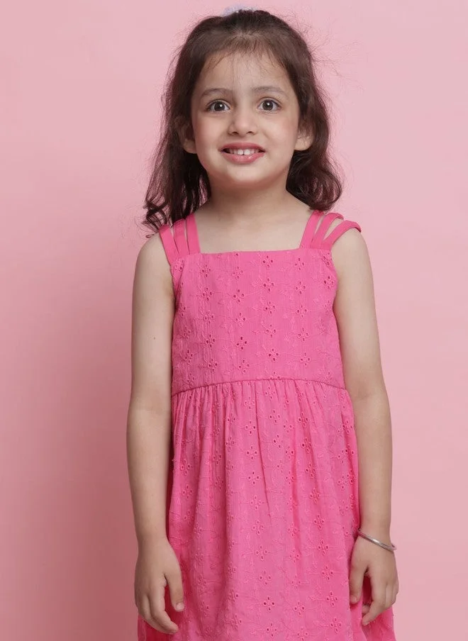 Saka Designs Girls Pink Embroidered A-Line Dress