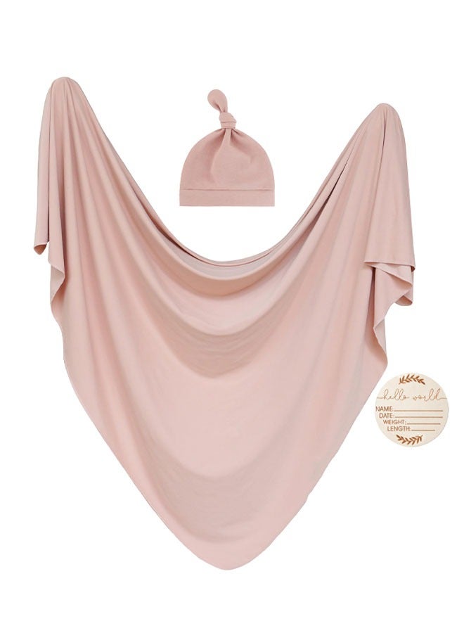 Kissy Baby Newborn Swaddle Newborn Baby Receiving Blanket with Matching Headband and Baby Hat, Pink（80cmx80cm)  - Image 5