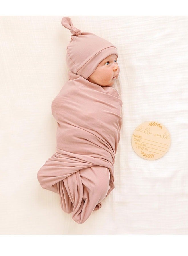 Kissy Baby Newborn Swaddle Newborn Baby Receiving Blanket with Matching Headband and Baby Hat, Pink（80cmx80cm)  - Image 2