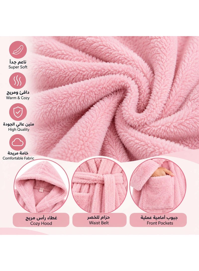 نوريل برنص نسائي فاخر بغطاء رأس – برنص ناعم ودافئ مع حزام خصر وجيوب أمامية – برنص مريح للمنزل والحمام والسبا – مقاس XL – وردي - Image 2