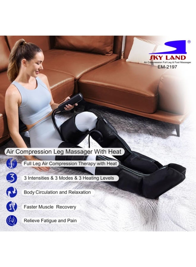 SKY LAND Air Compression Full Leg & Foot Massager with Heat – 3 Intensities, 3 Modes, 3 Heat Levels – Improves Circulation, Relieves Fatigue, Faster Muscle Recovery, Pain Relief – EM-2197 - Image 2