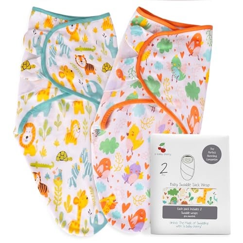 a baby cherry - Baby Swaddle Wrap for New Born || Adjustable Swaddle for New Born Baby || 100% Cotton Soft Baby Blanket for 0-6 Months - Pack of 2 (Multi-Color, 200 GSM) - Image 1