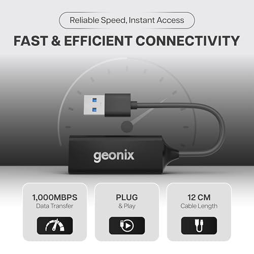 Geonix Befit E5 USB 3.0 to rj45 Ethernet Adapter, 1000Mbps LAN Network Converter, Plug & Play,Compact ABS Build, Compatible with Windows & Mac OS etc, LED Indicator | Black - Image 3