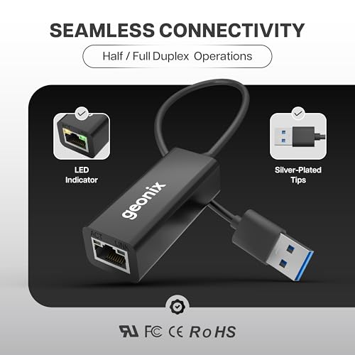 Geonix Befit E5 USB 3.0 to rj45 Ethernet Adapter, 1000Mbps LAN Network Converter, Plug & Play,Compact ABS Build, Compatible with Windows & Mac OS etc, LED Indicator | Black - Image 4