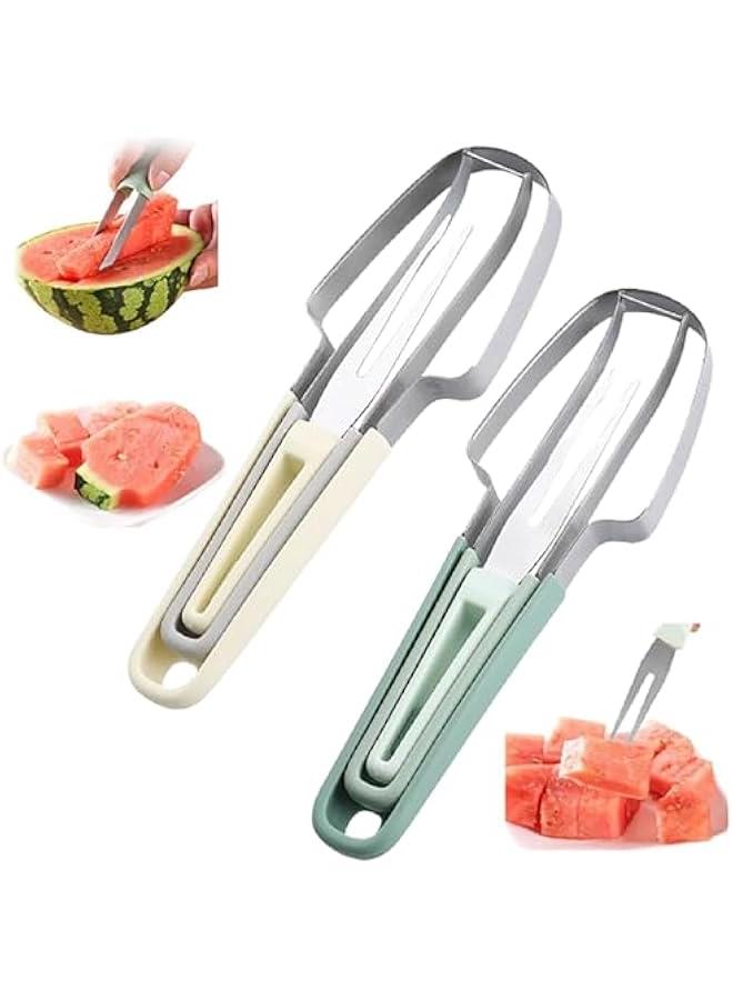 2024 Stainless Steel Watermelon Slicer, 3-in-1 Watermelon Fork Slicer Cutter Watermelon Cutter Watermelon Cutter Slicer Tool Summer Watermelon Tool Pineapple Cutter Tool Set for Home  - Image 1