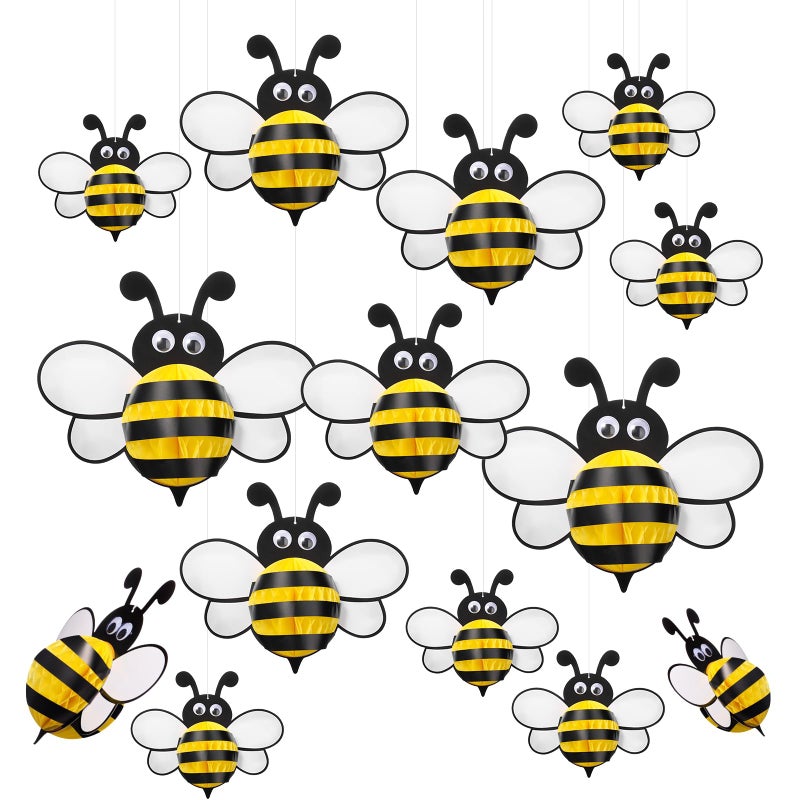 Amyhill 12 Pcs Large Bee Birthday Party Decorations Hanging 3D Bee Honeycomb Centerpieces Table Toppers Decoration for Birthday Baby Shower Party Supplies - Image 3