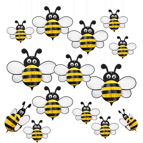 Amyhill 12 Pcs Large Bee Birthday Party Decorations Hanging 3D Bee Honeycomb Centerpieces Table Toppers Decoration for Birthday Baby Shower Party Supplies - Image 1