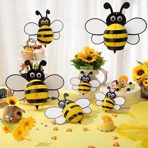 Amyhill 12 Pcs Large Bee Birthday Party Decorations Hanging 3D Bee Honeycomb Centerpieces Table Toppers Decoration for Birthday Baby Shower Party Supplies - Image 5