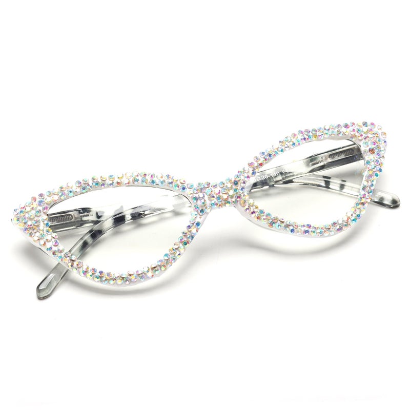 bullabulling Cat Eye Crystal Rhinestone Reading Glasses for Women Sparkling Eyewear Female Trendy bling Diamond Reader (AB diamond, 2.0, x) - Image 1
