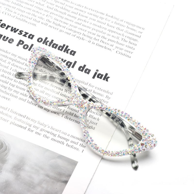 bullabulling Cat Eye Crystal Rhinestone Reading Glasses for Women Sparkling Eyewear Female Trendy bling Diamond Reader (AB diamond, 2.0, x) - Image 4