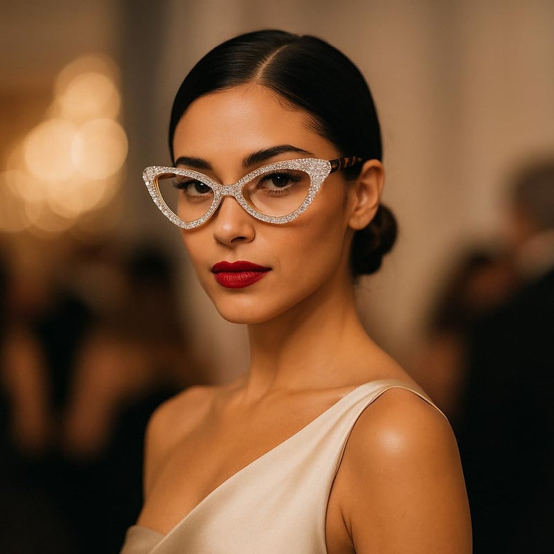 bullabulling Cat Eye Crystal Rhinestone Reading Glasses for Women Sparkling Eyewear Female Trendy bling Diamond Reader (AB diamond, 2.0, x) - Image 3