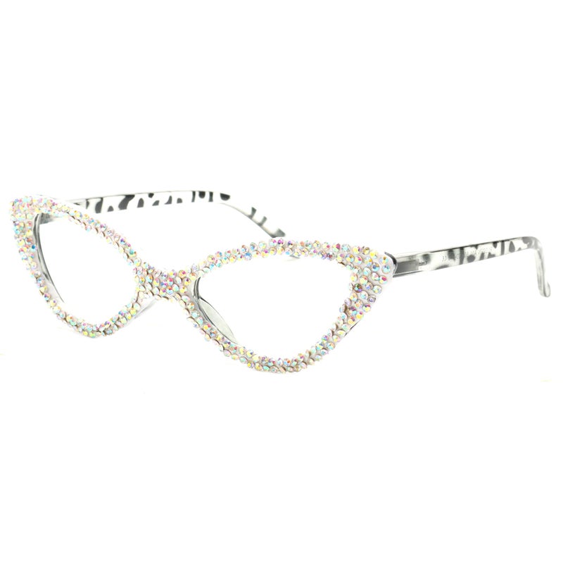 bullabulling Cat Eye Crystal Rhinestone Reading Glasses for Women Sparkling Eyewear Female Trendy bling Diamond Reader (AB diamond, 2.0, x) - Image 2