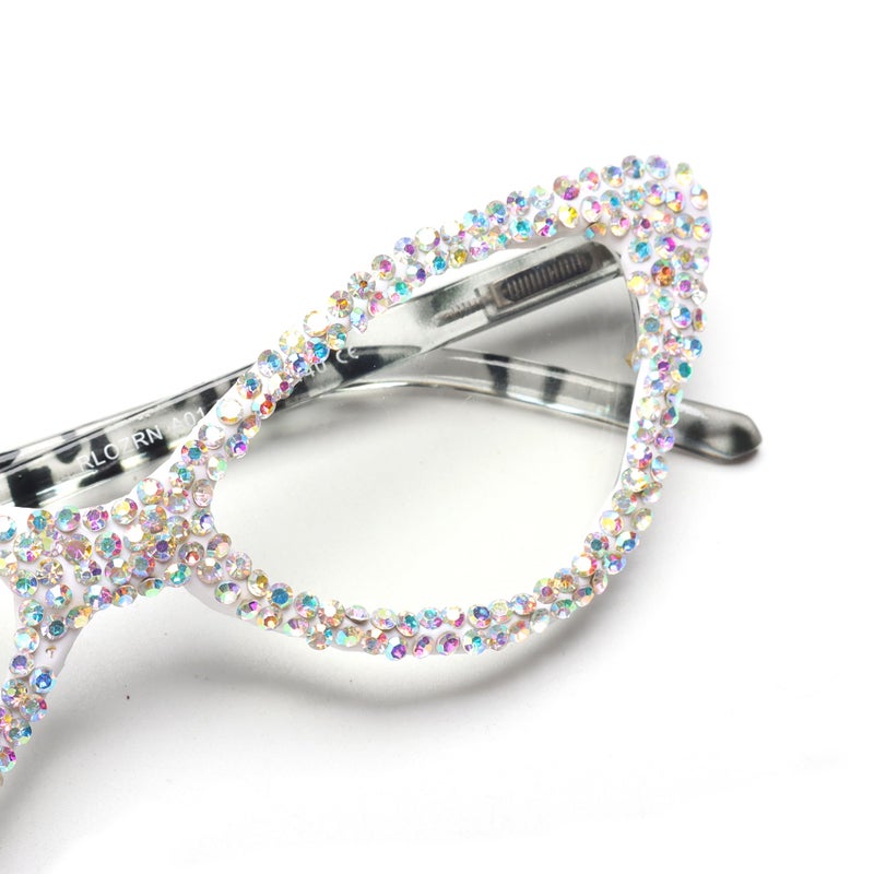 bullabulling Cat Eye Crystal Rhinestone Reading Glasses for Women Sparkling Eyewear Female Trendy bling Diamond Reader (AB diamond, 2.0, x) - Image 5