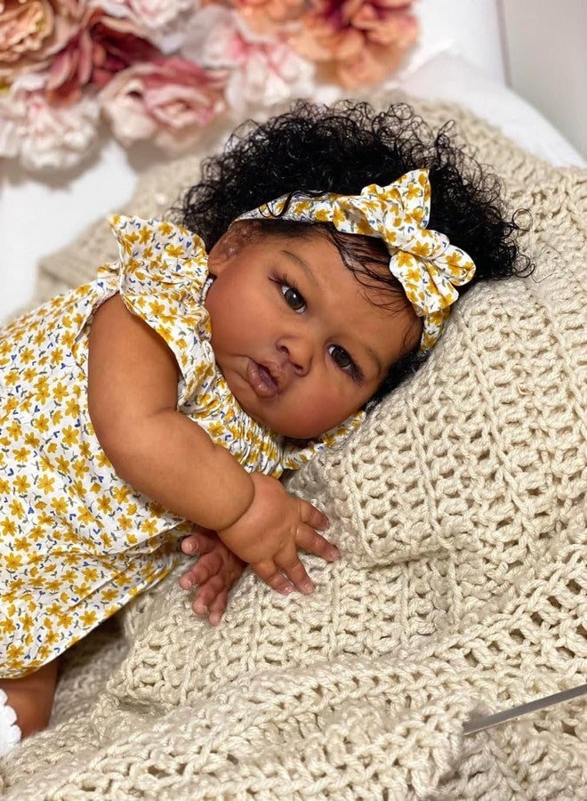 scnbom 24inch Reborn Baby Dolls Black Girls Silicone Realistic Toddler Lifelike Babies That Look Real boy Eyes Open - Image 2
