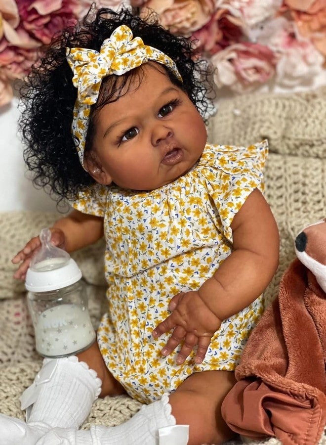 scnbom 24inch Reborn Baby Dolls Black Girls Silicone Realistic Toddler Lifelike Babies That Look Real boy Eyes Open - Image 4