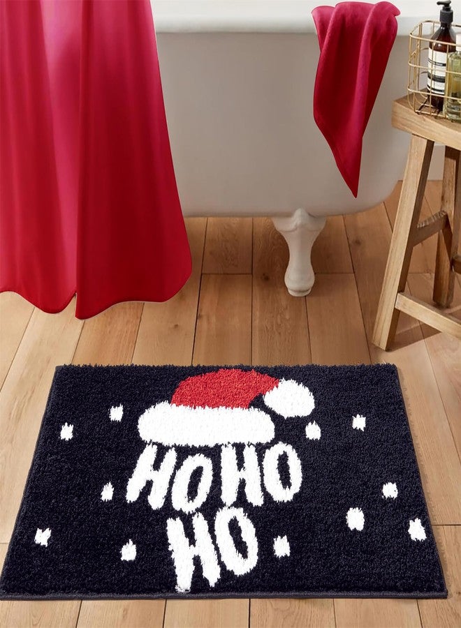 Aldopein Ho Ho Ho Christmas Holiday Bath mat Washable Non Slip, 20’’W x 32’’L Santa Claus Festive Christmas Hat Bathroom Rugs Decor, Absorbent Shaggy Microfiber Xmas Winter Snow Bath Rug Shower Floor Mat - Image 1